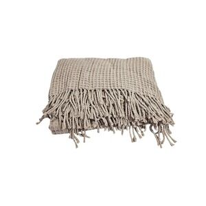 Roca Home Waffle Weave‎ Throw Blanket Beige 50x67 Cotton Blend Fringe Portugal